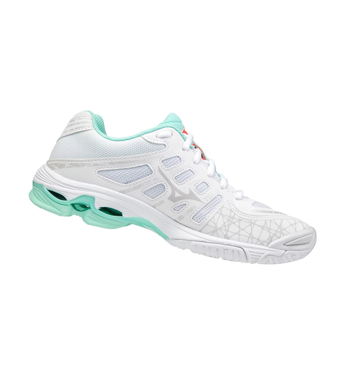 White/Coral Mizuno Wave Voltage Women's Volleyball Shoes | 645-VOLTEQ